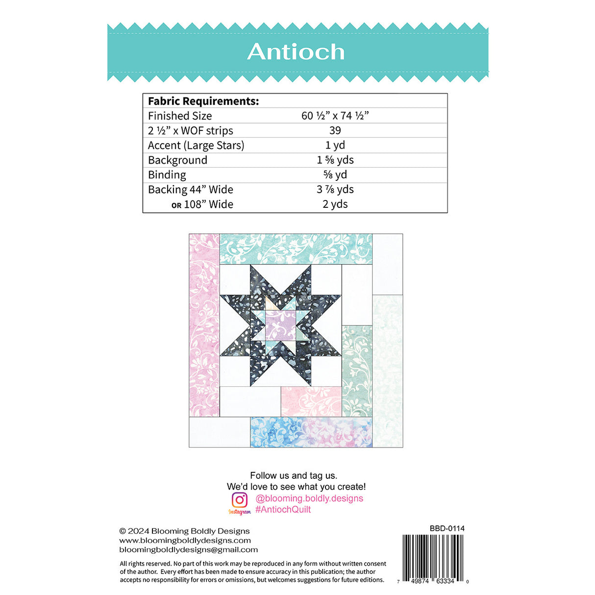 Back of the Antioch Quilt Pattern by Blooming Boldly