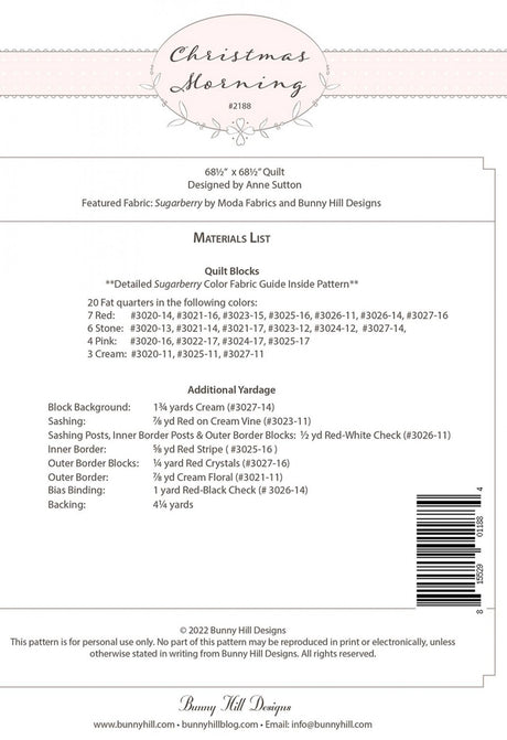 Back of the Christmas Morning Quilt Pattern by Bunny Hill Designs