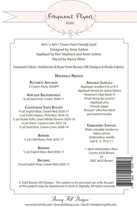 Back of the Frequent Flers Quilt Pattern by Bunny Hill Designs