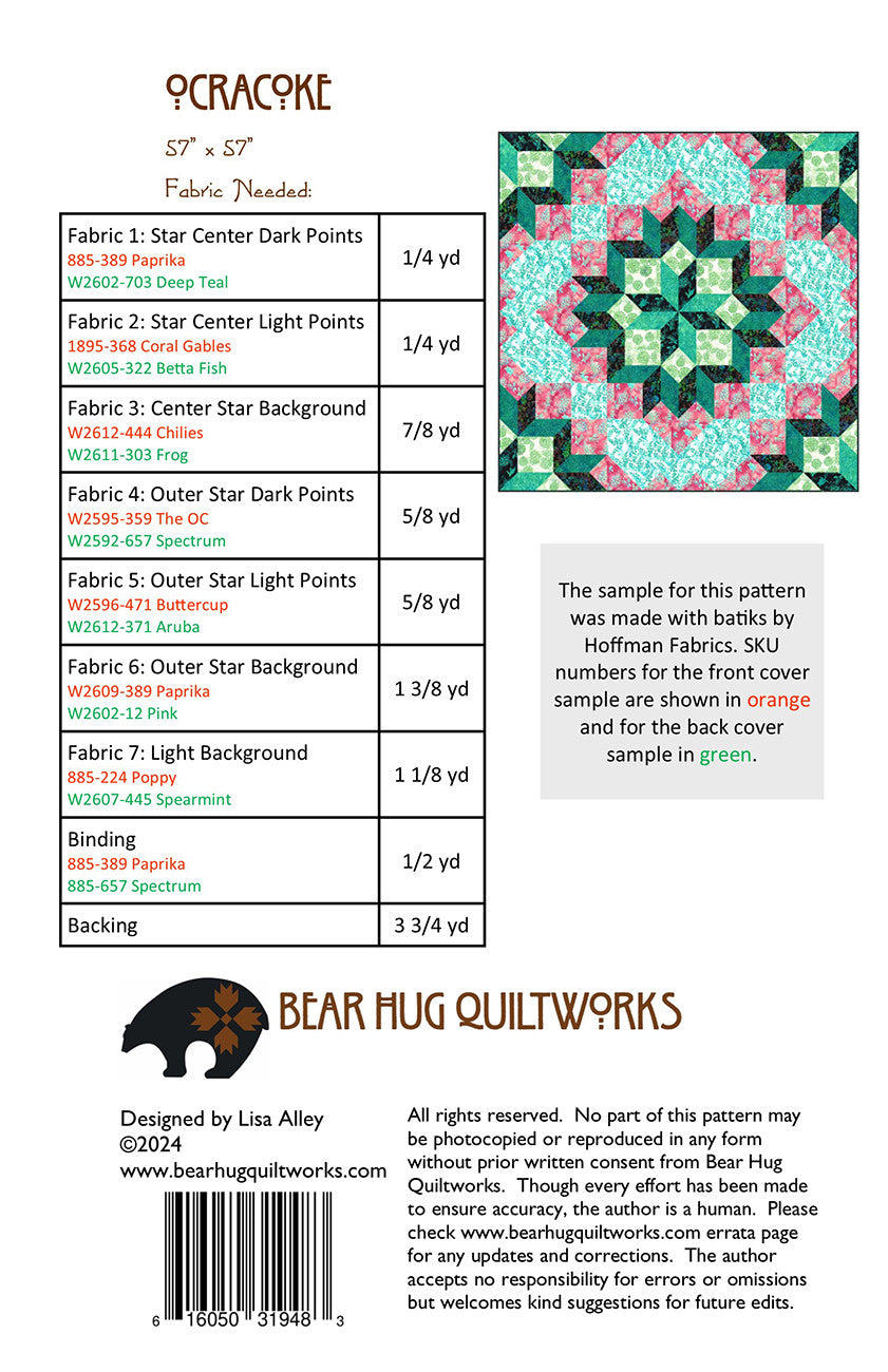 Back of the Ocracoke Quilt Pattern by Bear Hug Quiltworks