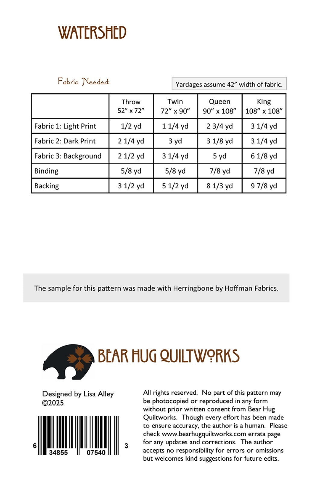 Back of the Watershed Quilt Pattern by Bear Hug Quiltworks