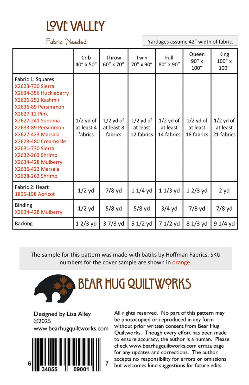 Back of the Love Valley Quilt Pattern by Bear Hug Quiltworks