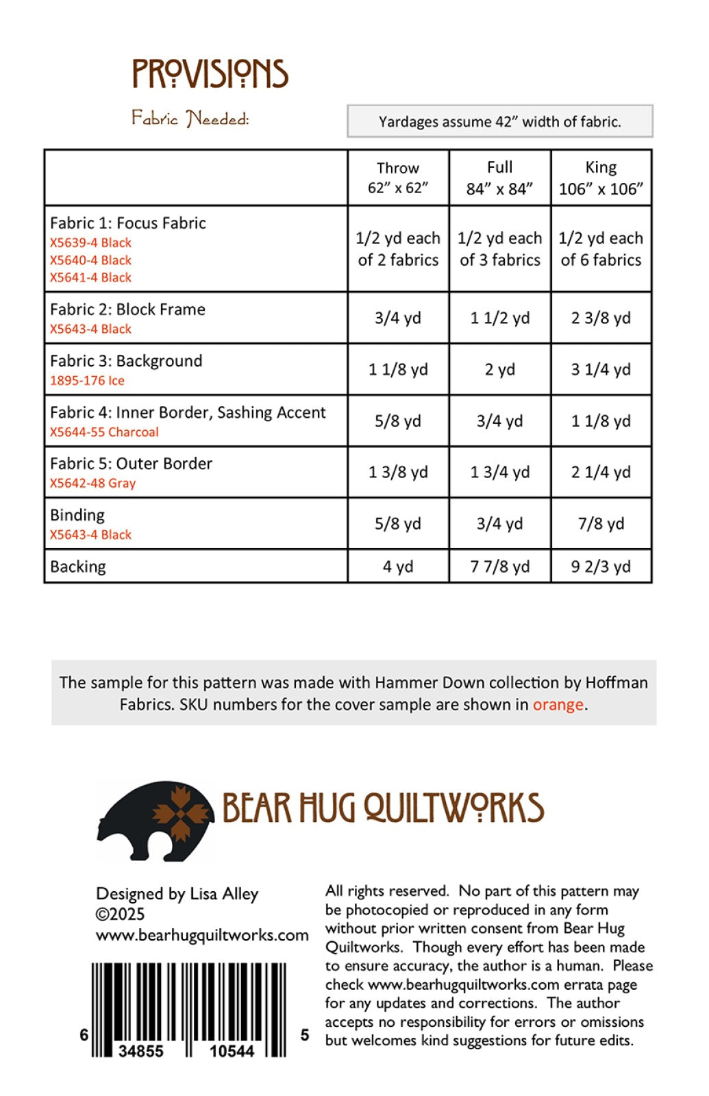 Back of the Provisions Quilt Pattern by Bear Hug Quiltworks