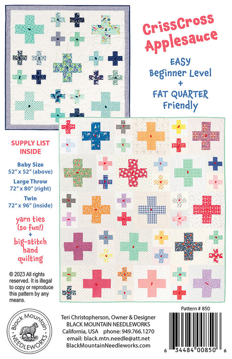 Back of the Crisscross Applesauce Quilt Pattern by Black Mountain Needleworks