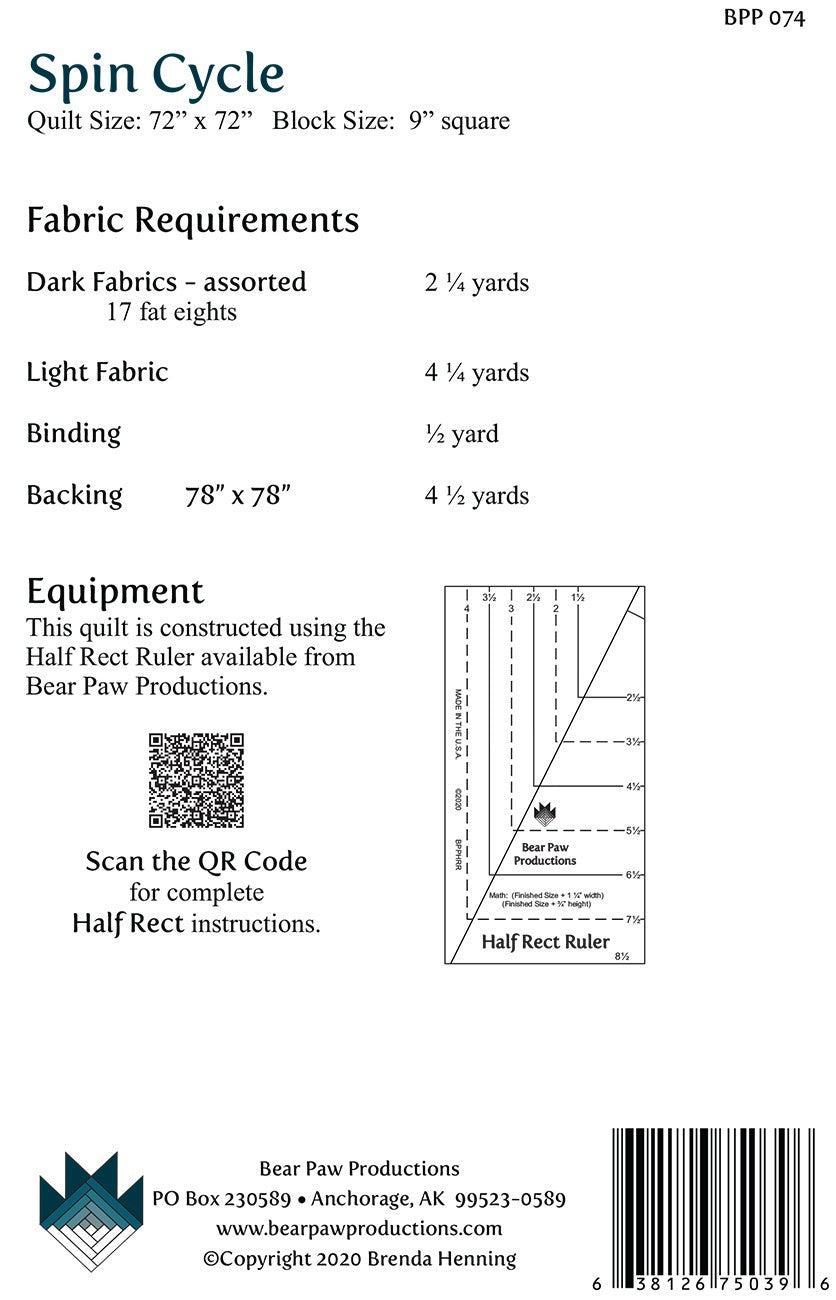Back of the Spin Cycle Quilt Pattern by Bear Paw Productions