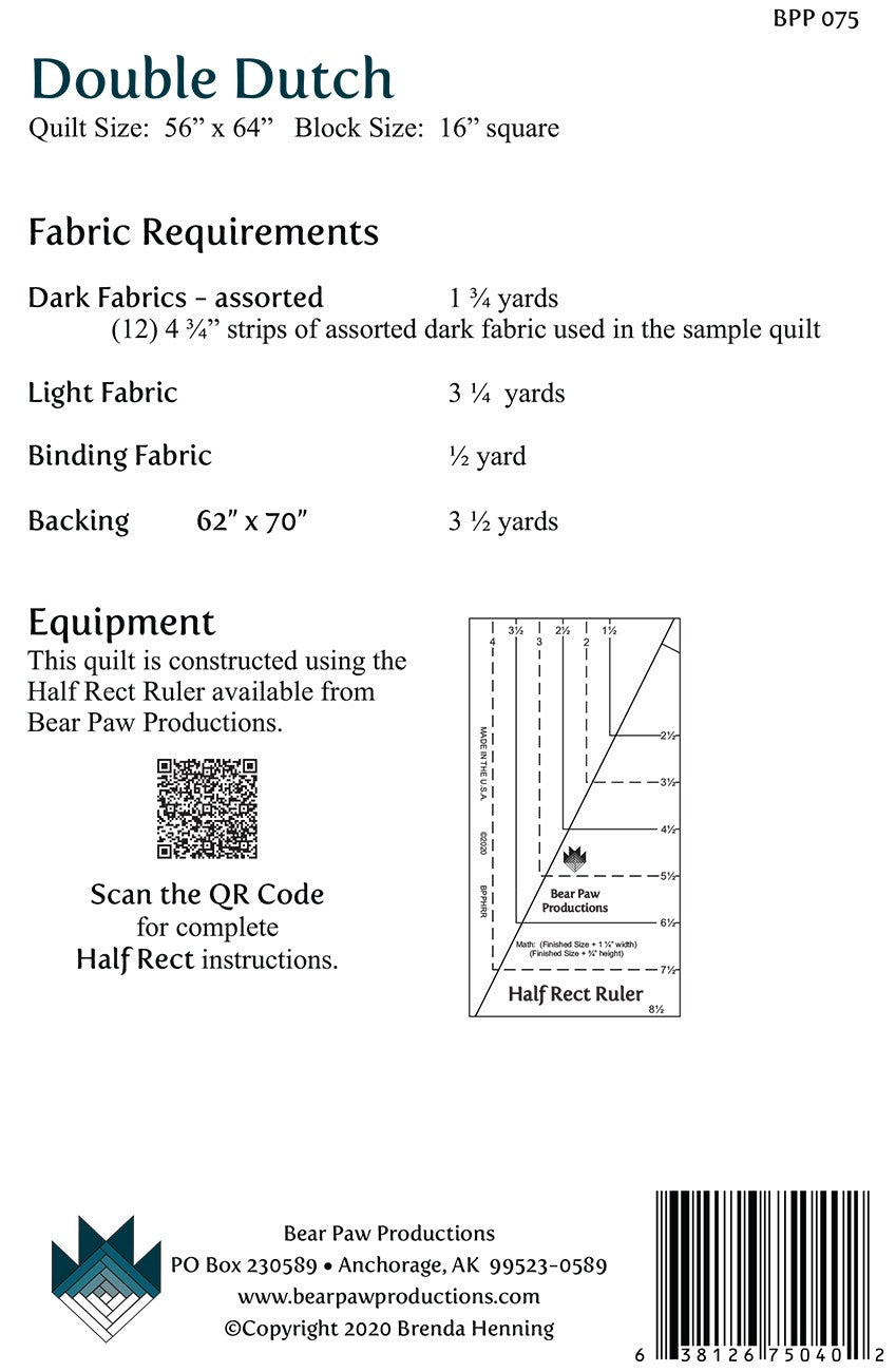 Back of the Double Dutch Quilt Pattern by Bear Paw Productions