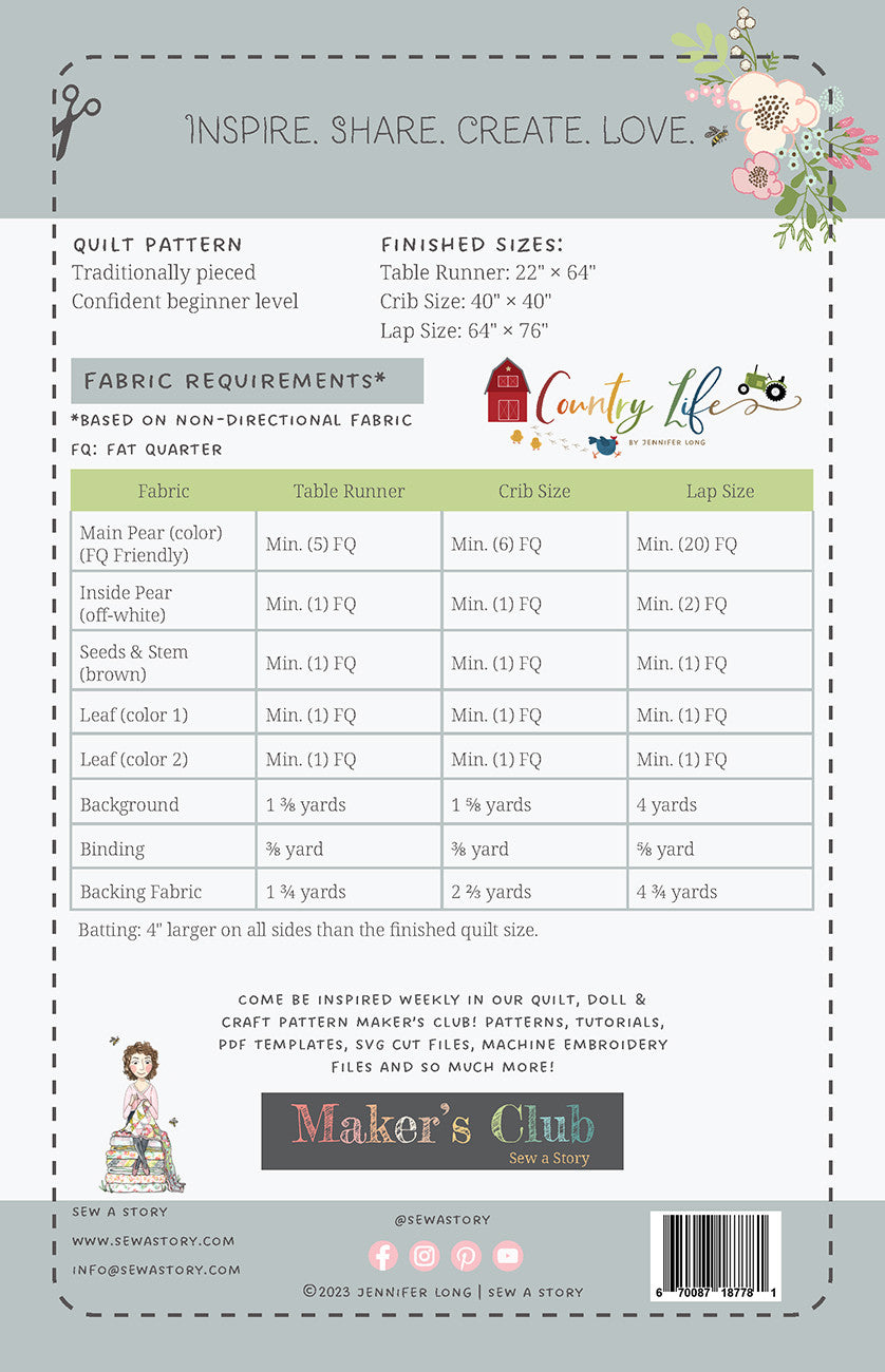 Back of the Pear Season Quilt Pattern by Bee Sew Inspired