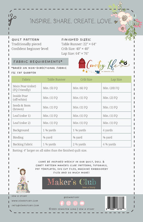 Back of the Pear Season Quilt Pattern by Bee Sew Inspired