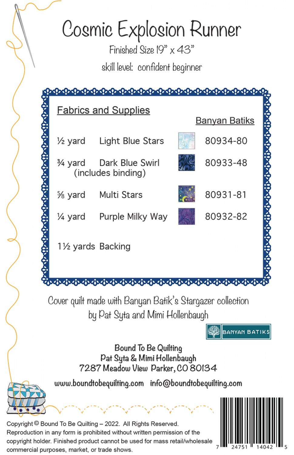 Back of the Cosmic Explosion Table Runner Pattern by Bound To Be Quilting, LLC
