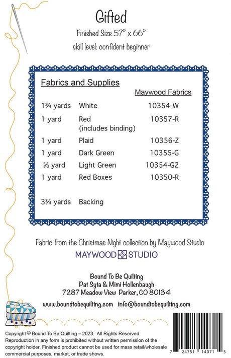 Back of the Gifted Quilt Pattern by Bound To Be Quilting, LLC