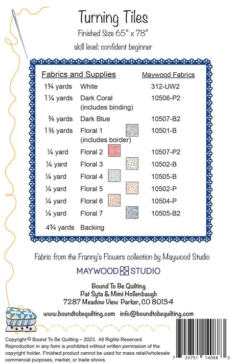 Back of the Turning Tiles Quilt Pattern by Bound To Be Quilting, LLC