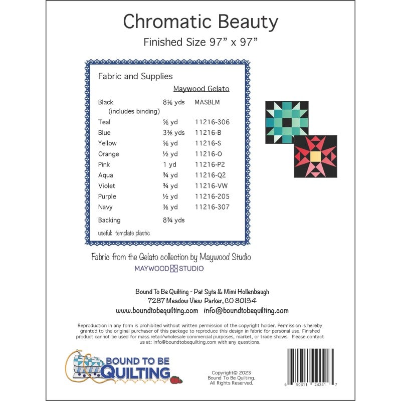 Back of the Chromatic Beauty Quilt Pattern by Bound To Be Quilting, LLC