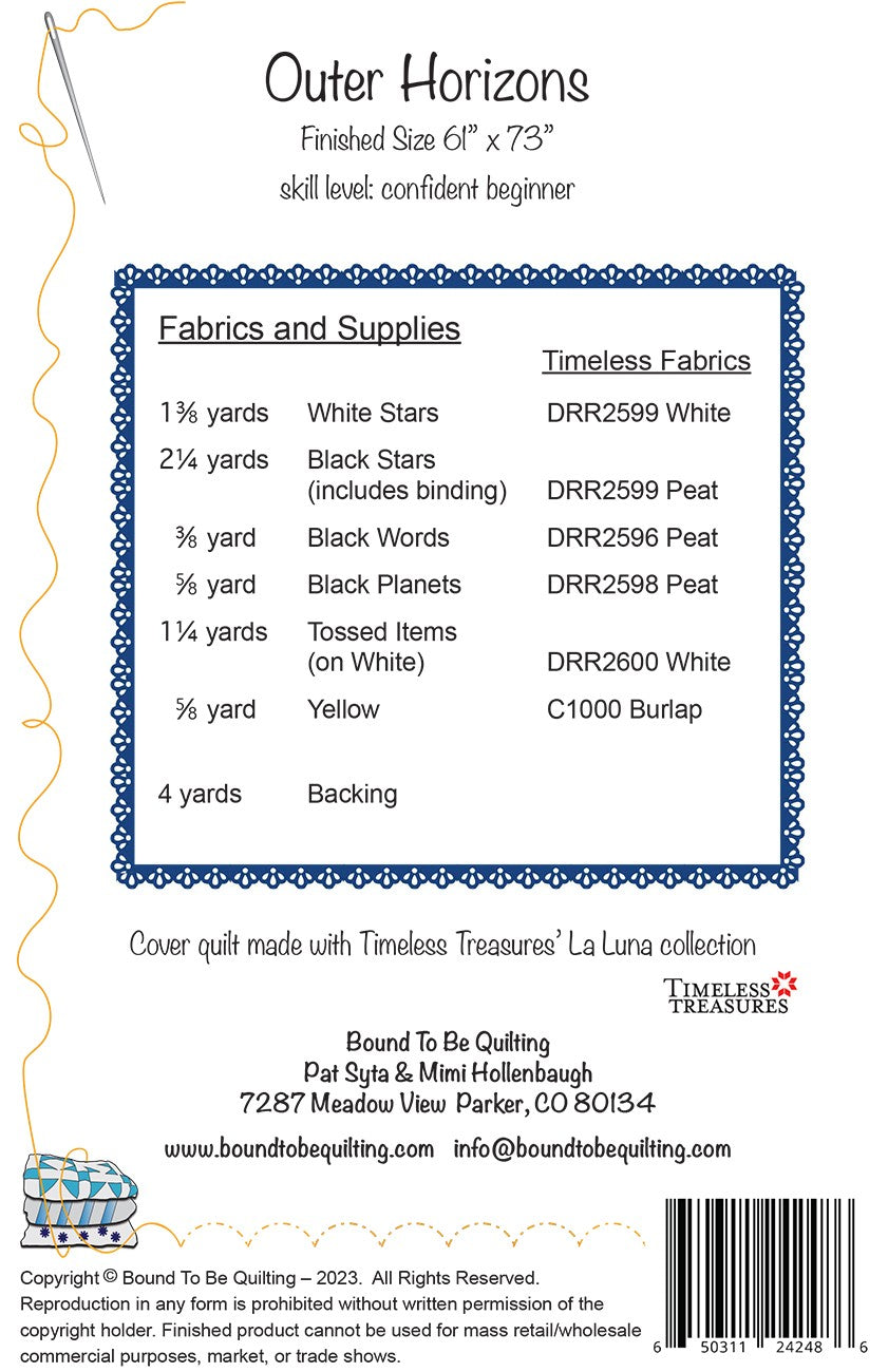 Back of the Outer Horizons Quilt Pattern by Bound To Be Quilting, LLC