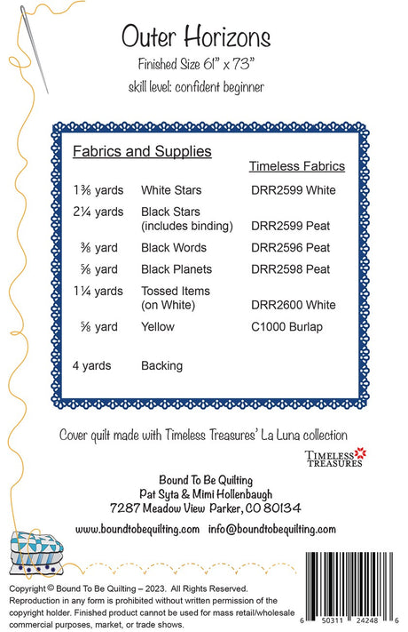 Back of the Outer Horizons Quilt Pattern by Bound To Be Quilting, LLC