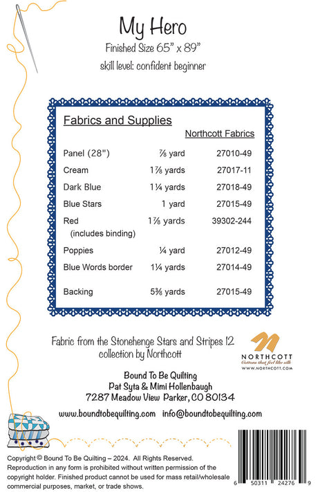 Back of the My Hero Quilt Pattern by Bound To Be Quilting, LLC
