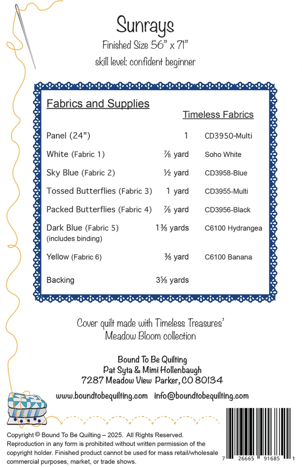 Back of the Sunrays Quilt Pattern by Bound To Be Quilting, LLC