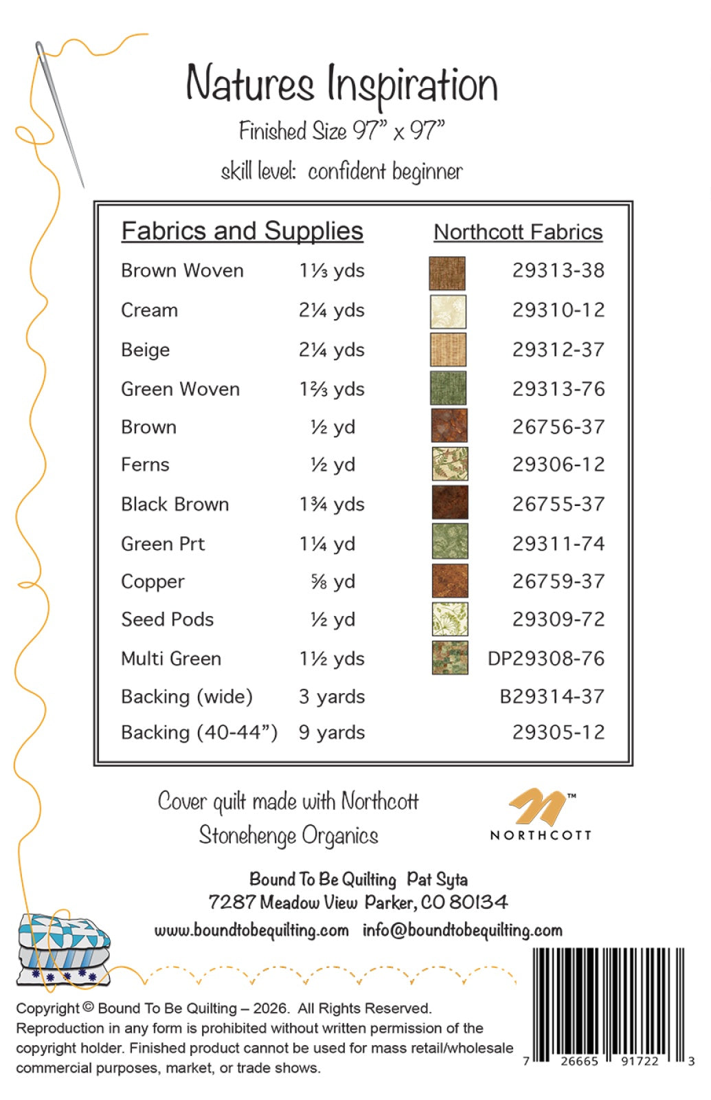 Back of the Natures Inspiration Quilt Pattern by Bound To Be Quilting, LLC