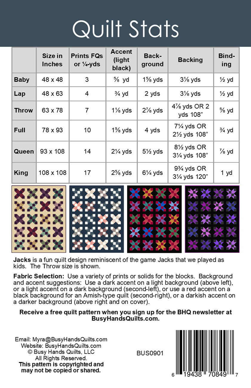 Back of the Jacks Quilt Pattern by Busy Hands