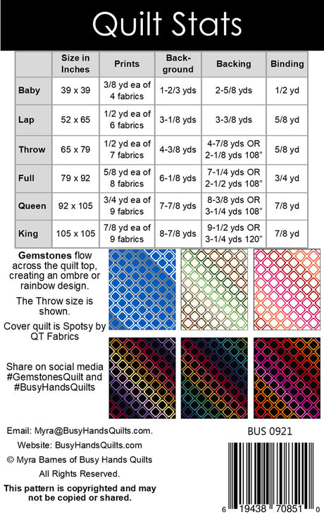Back of the Gemstones Quilt Pattern by Busy Hands