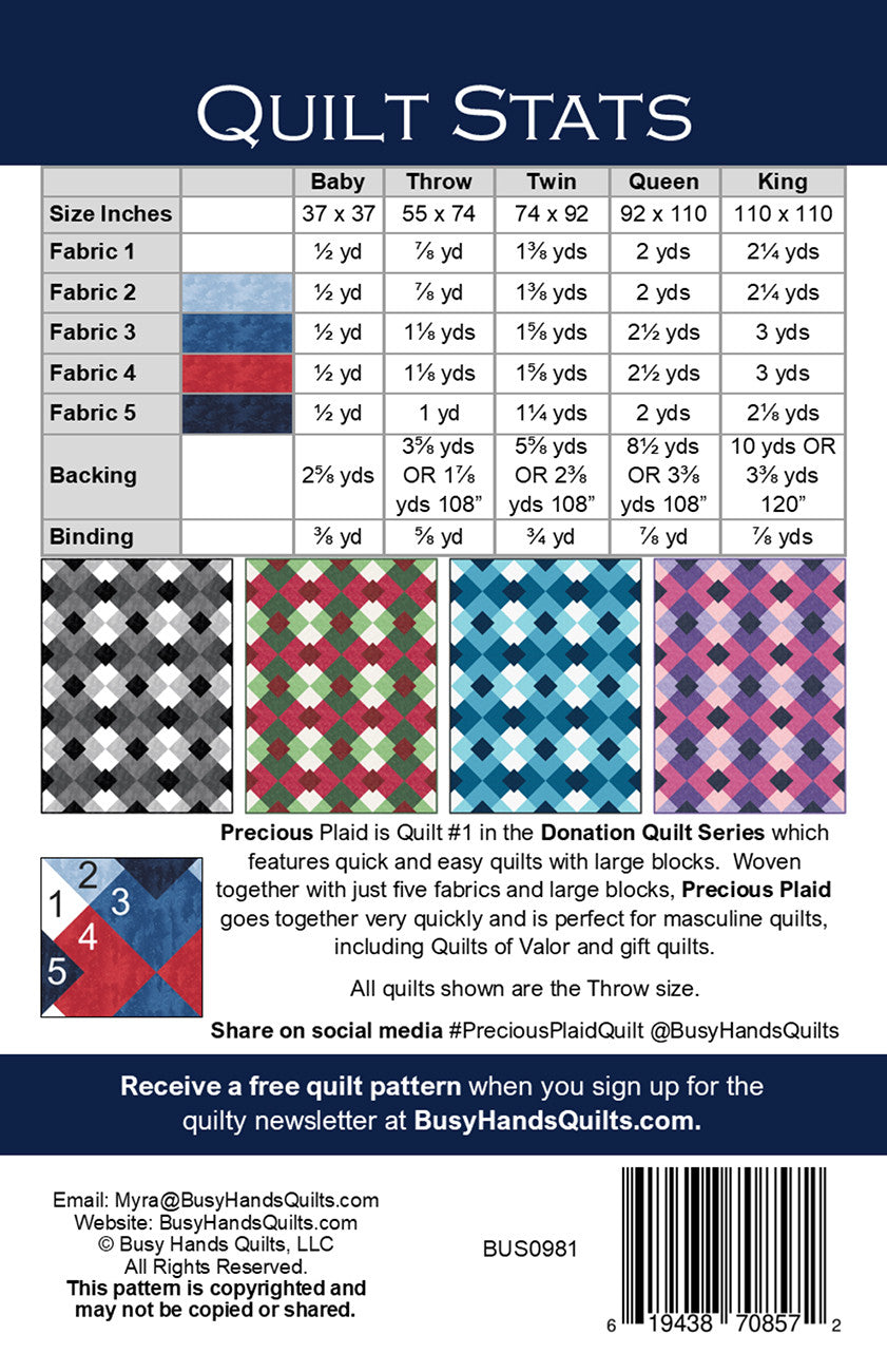 Back of the Precious Plaid Quilt Pattern by Busy Hands