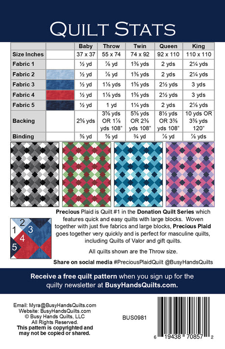 Back of the Precious Plaid Quilt Pattern by Busy Hands