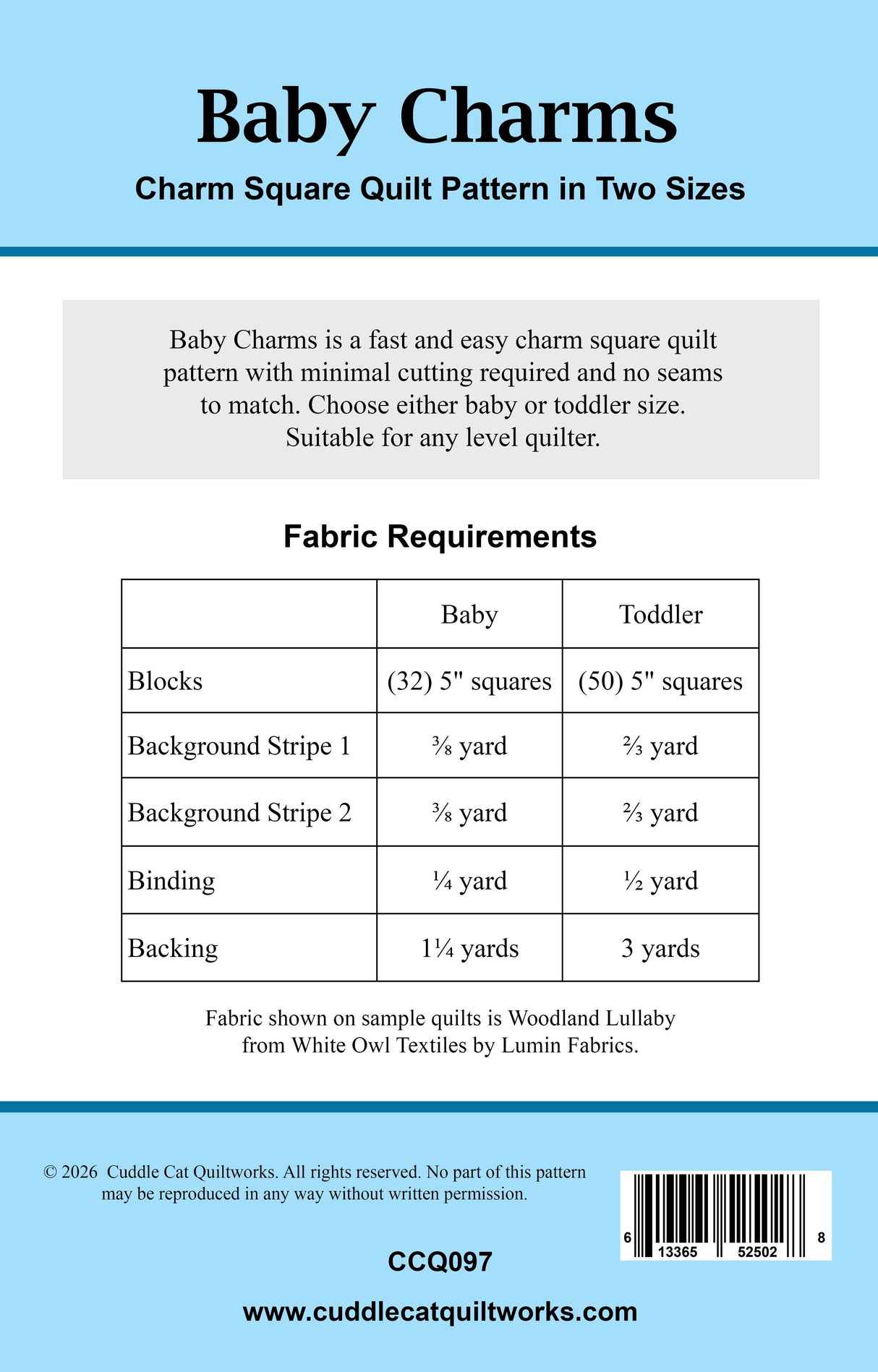 Back of the Baby Charms Downloadable Pattern by Cuddle Cat Quiltworks