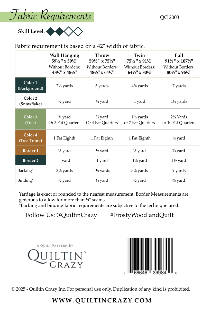 Back of the Frosty Woodland Downloadable Pattern by Quiltin' Crazy