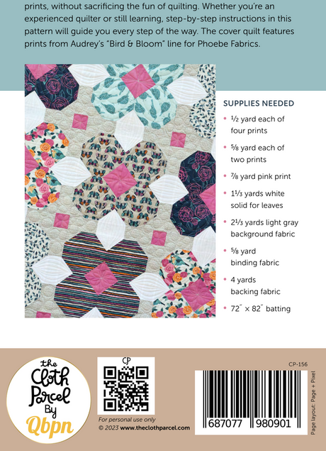 Back of the Blooming Tiles Quilt Downloadable Pattern by Cloth Parcel