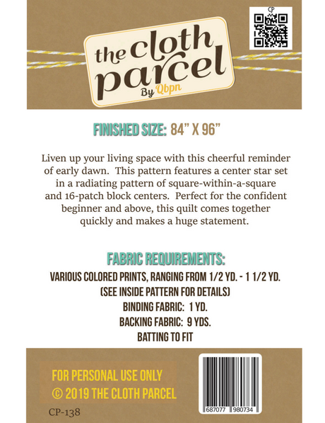 Back of the Dawning Star Quilt Downloadable Pattern by Cloth Parcel