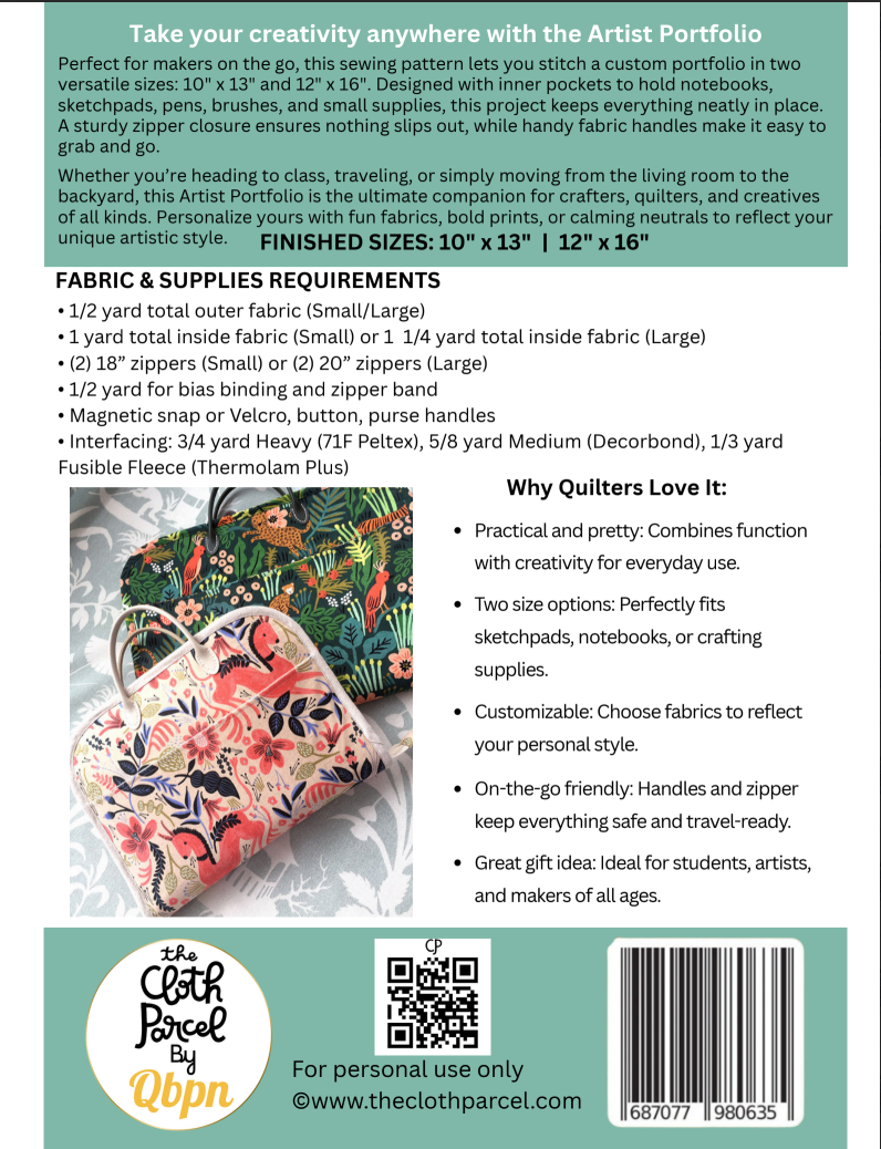 Back of the Artist Portfolio Pattern by The Cloth Parcel