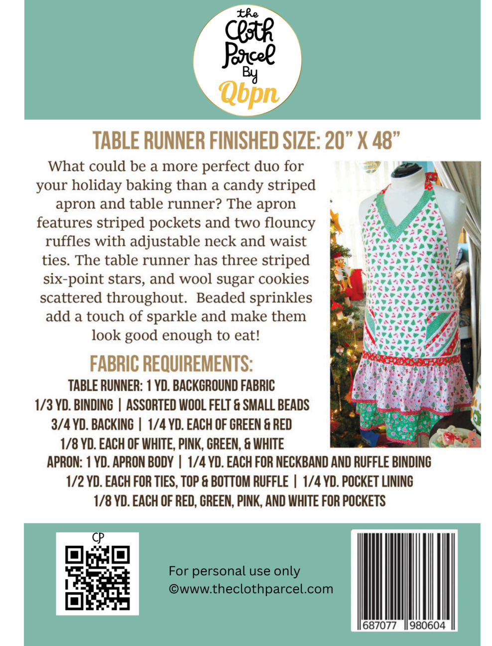 Back of the Candy Stripes Apron & Table Runner Downloadable Pattern by Cloth Parcel