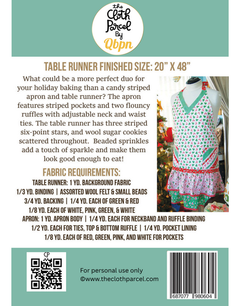 Back of the Candy Stripes Apron & Table Runner Downloadable Pattern by Cloth Parcel