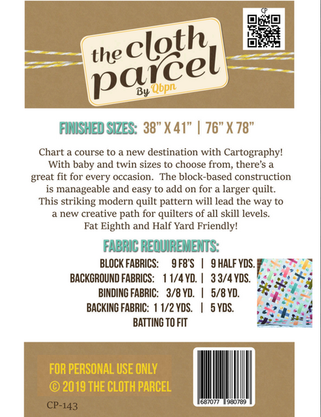 Back of the Cartogrophy Quilt Downloadable Pattern by Cloth Parcel