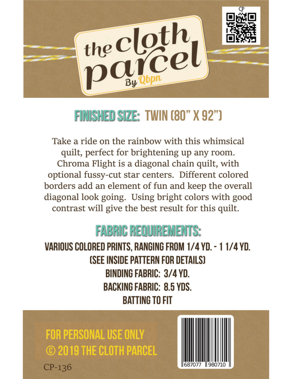 Back of the Chroma Flight Quilt Downloadable Pattern by Cloth Parcel