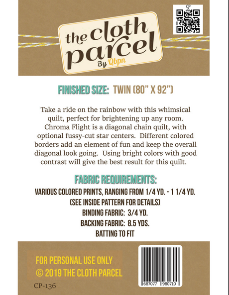 Back of the Chroma Flight Quilt Pattern by Cloth Parcel