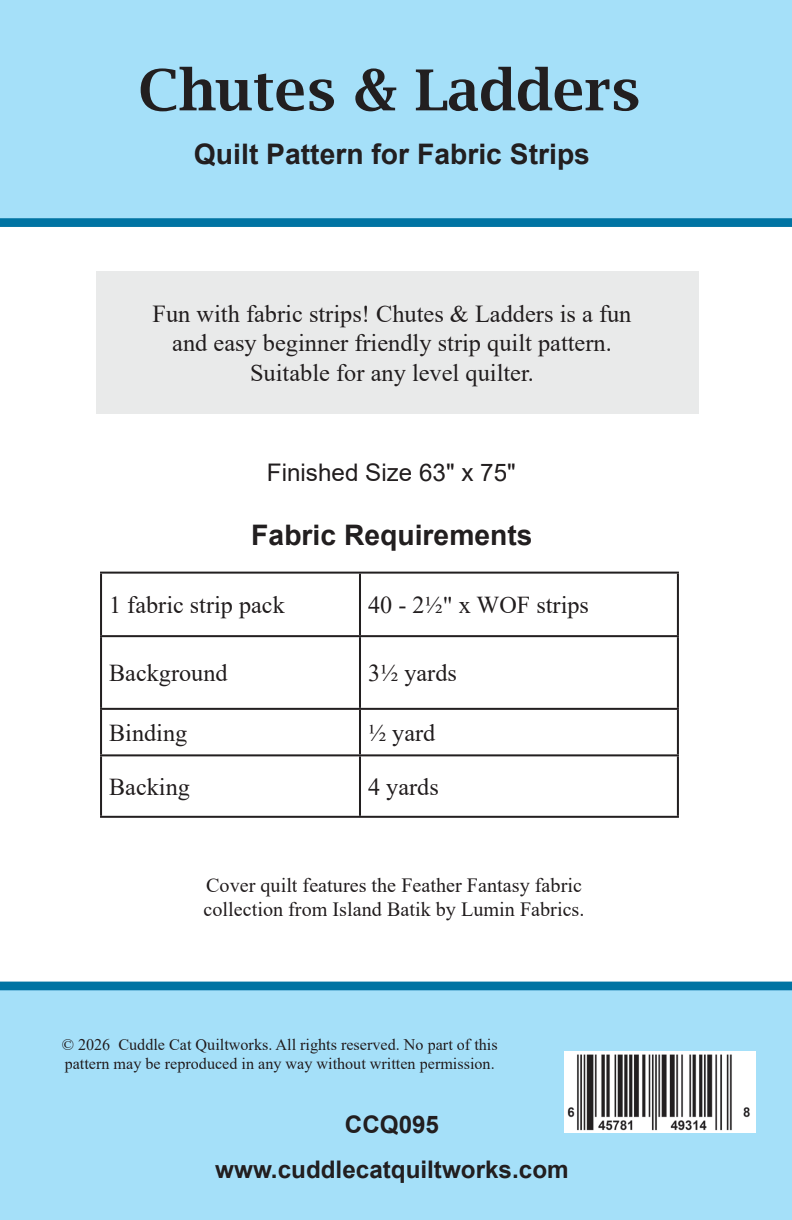 Back of the Chutes and Ladders Downloadable Pattern by Cuddle Cat Quiltworks