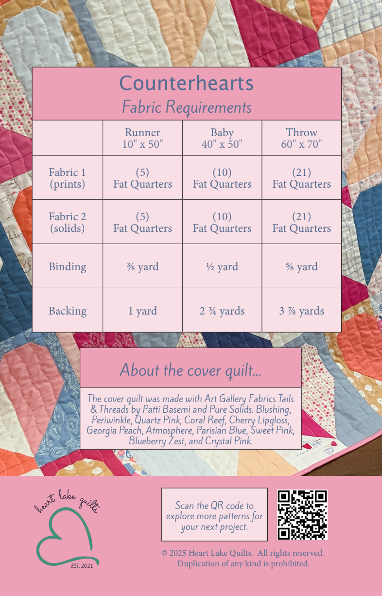Back of the Counterhearts Downloadable Pattern by Heart Lake Quilts