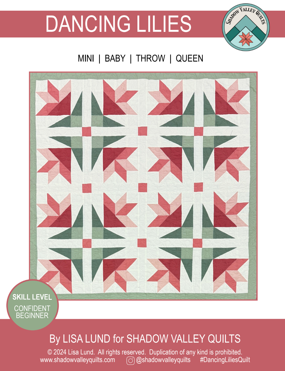 Back of the Dancing Lilies Downloadable Pattern by Shadow Valley Quilts