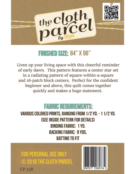 Back of the Dawning Star Quilt Pattern by Cloth Parcel