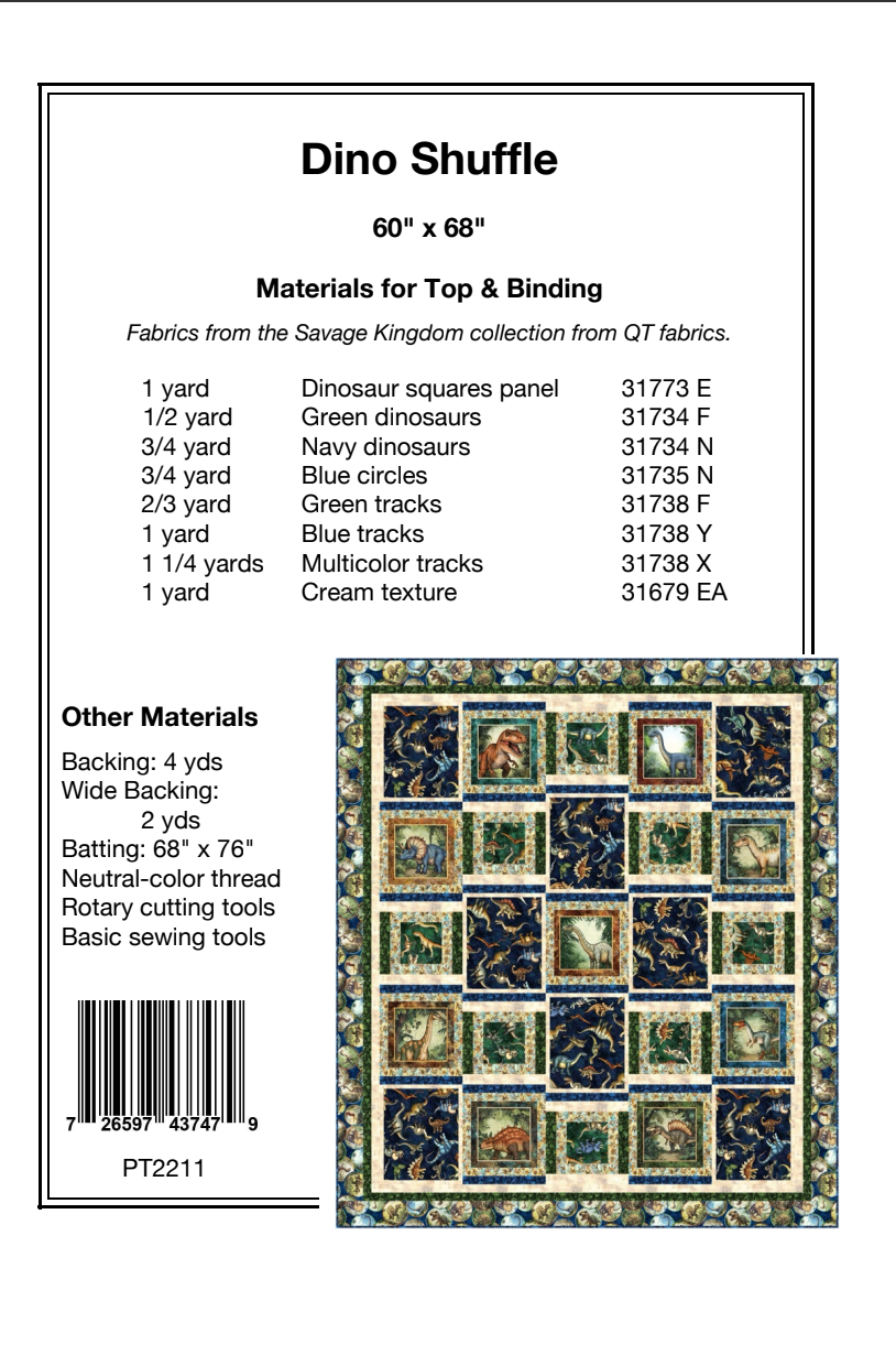 Back of the Dino Shuffle Downloadable Pattern by Pine Tree Country Quilts