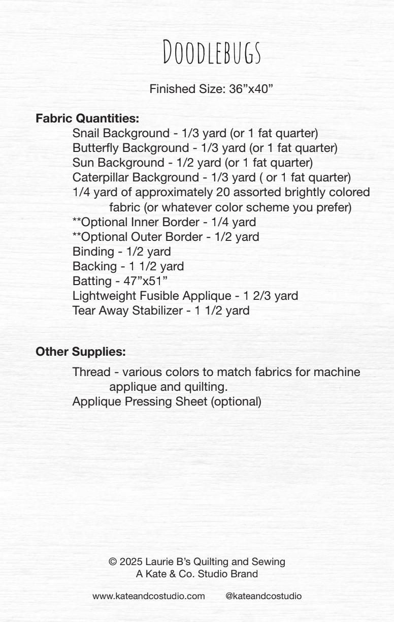 Back of the Doodlebugs Downloadable Pattern by Kate and Co.