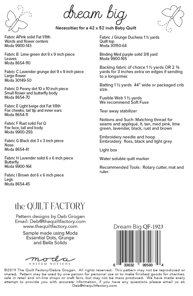 Back of the Dream Big Quilt Pattern by The Quilt Factory