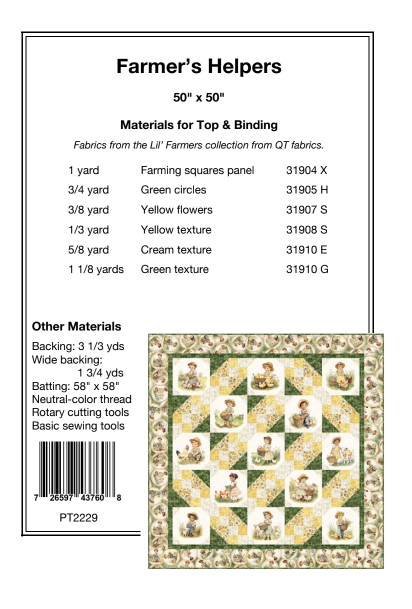 Back of the Farmer’s Helpers Downloadable Pattern by Pine Tree Country Quilts