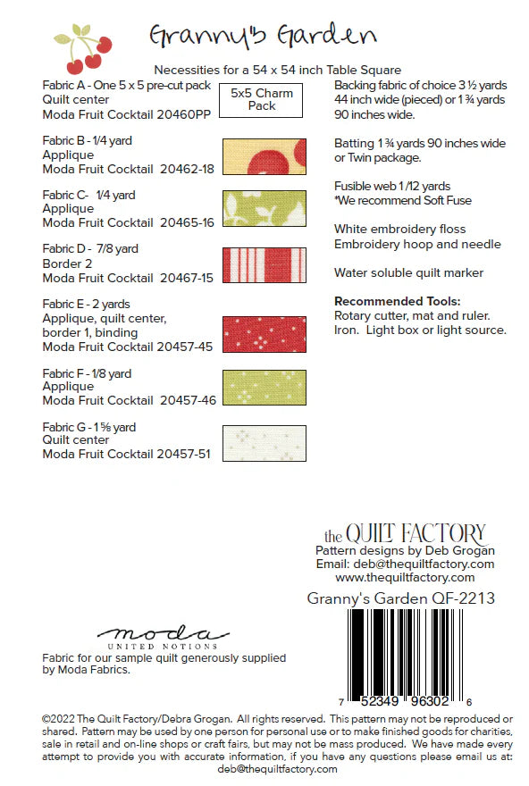 Back of the Granny's Garden Quilt Pattern by The Quilt Factory