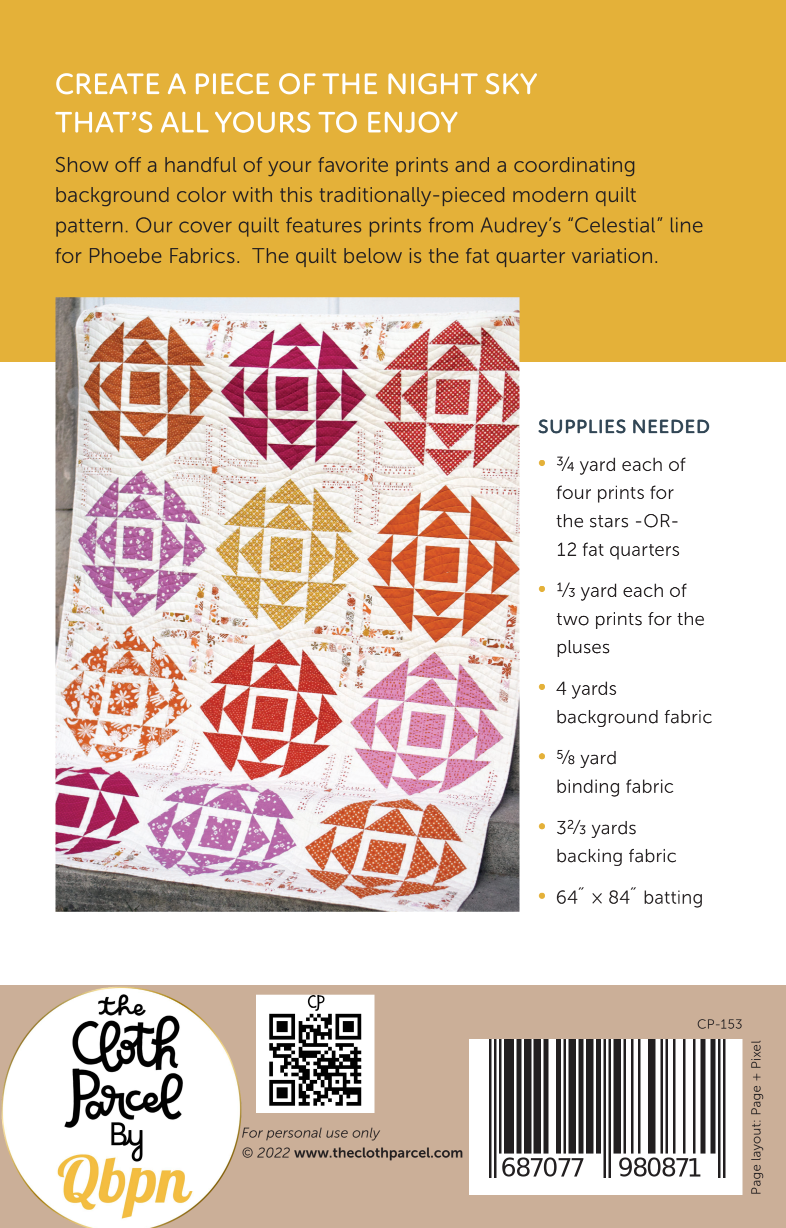 Back of the Halo Stars Quilt Downloadable Pattern by Cloth Parcel