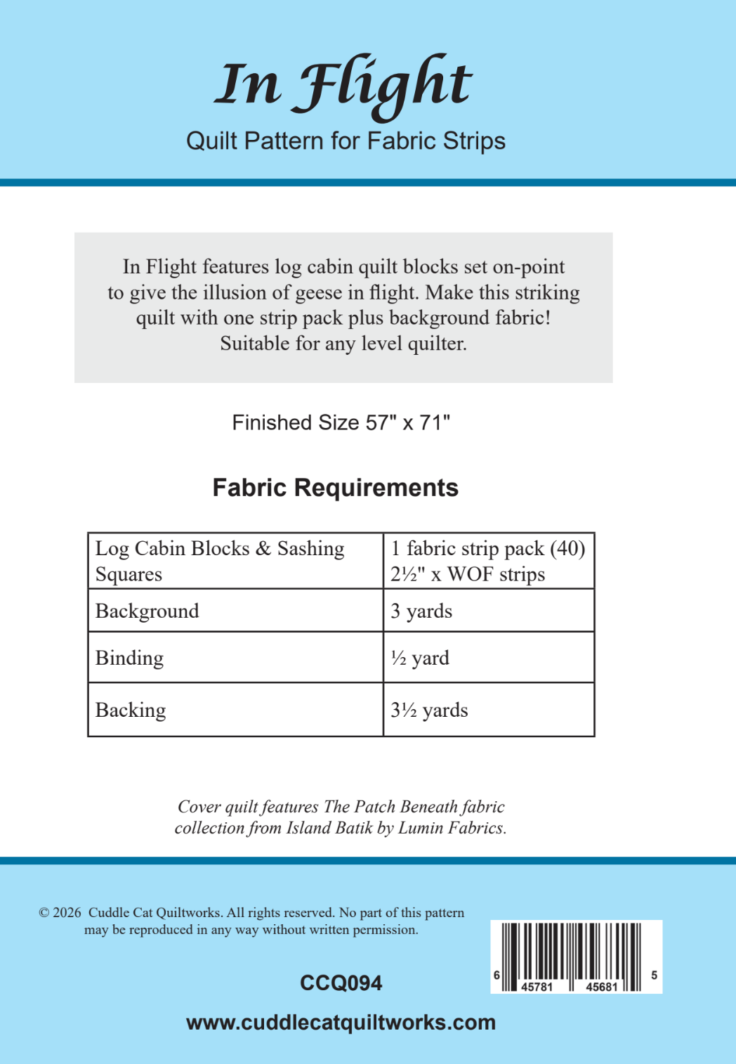 Back of the In Flight Downloadable Pattern by Cuddle Cat Quiltworks