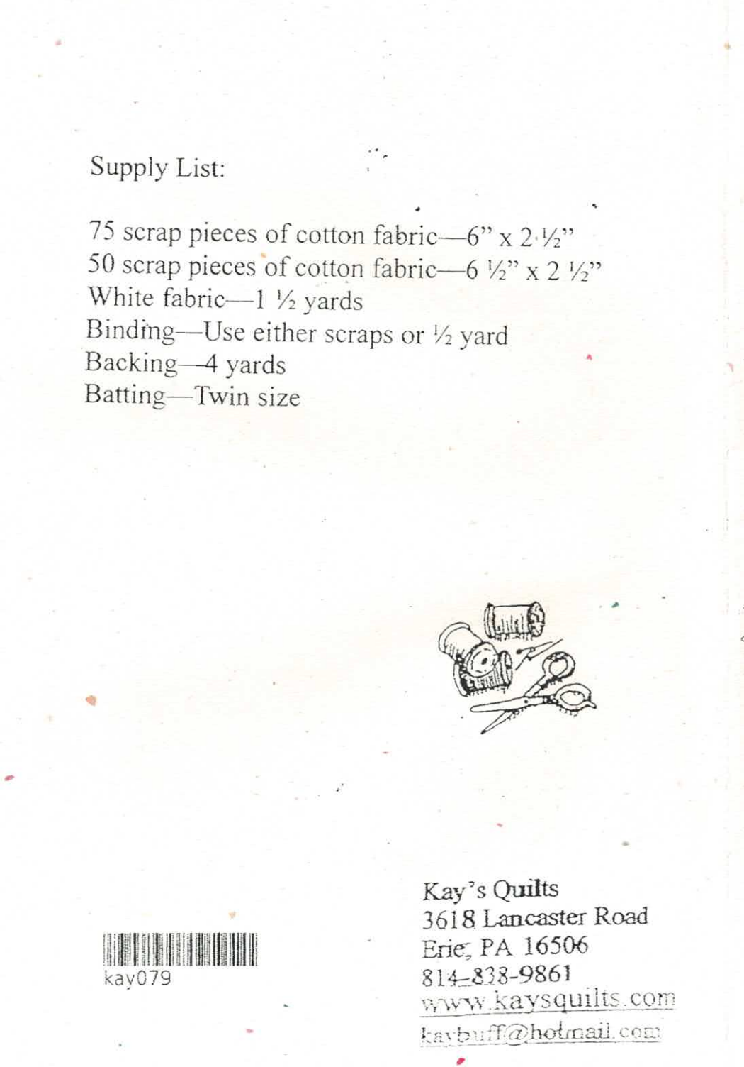 Back of the It’s All Scraps Downloadable Pattern by Kay Buffington