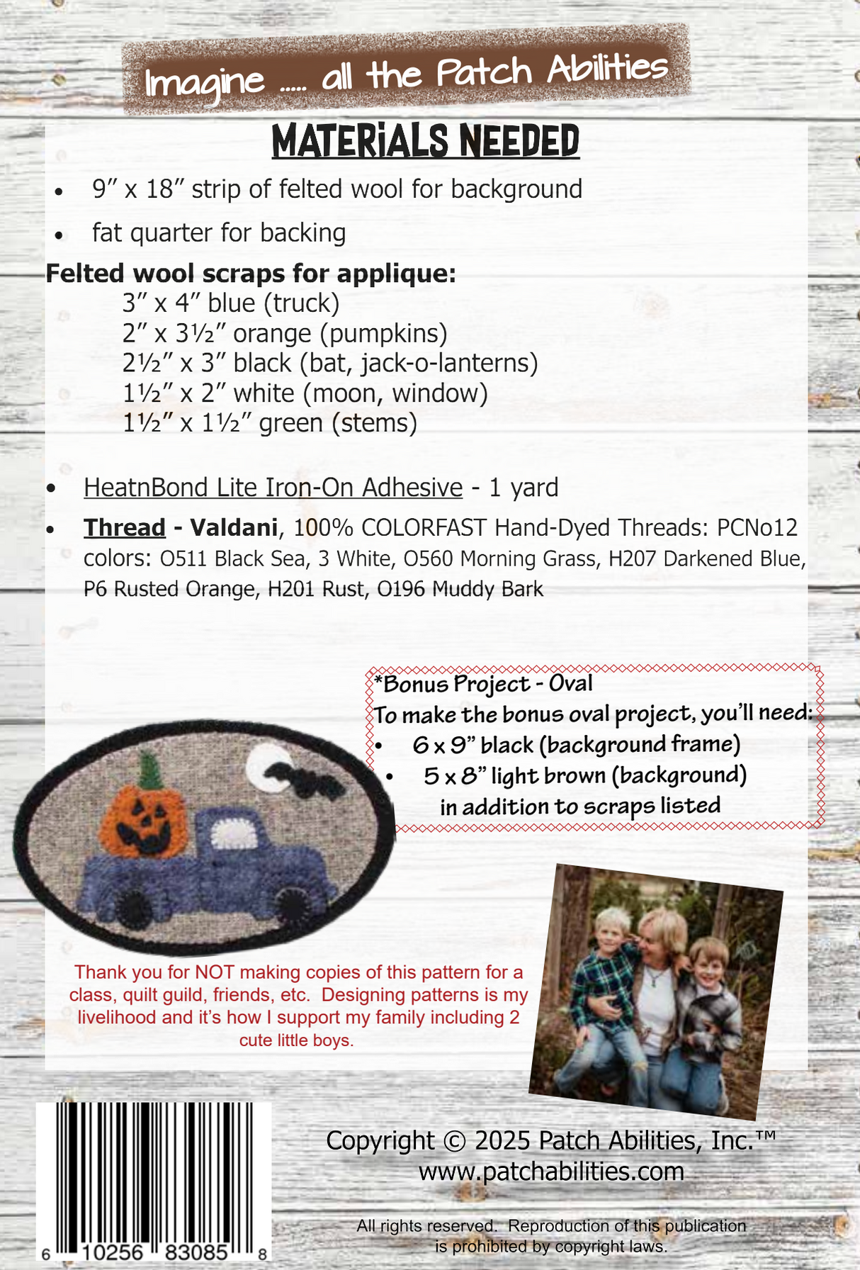 Back of the Jack in the Truck 'lil Woolie Runner Downloadable Pattern by Patch Abilities - Patterns