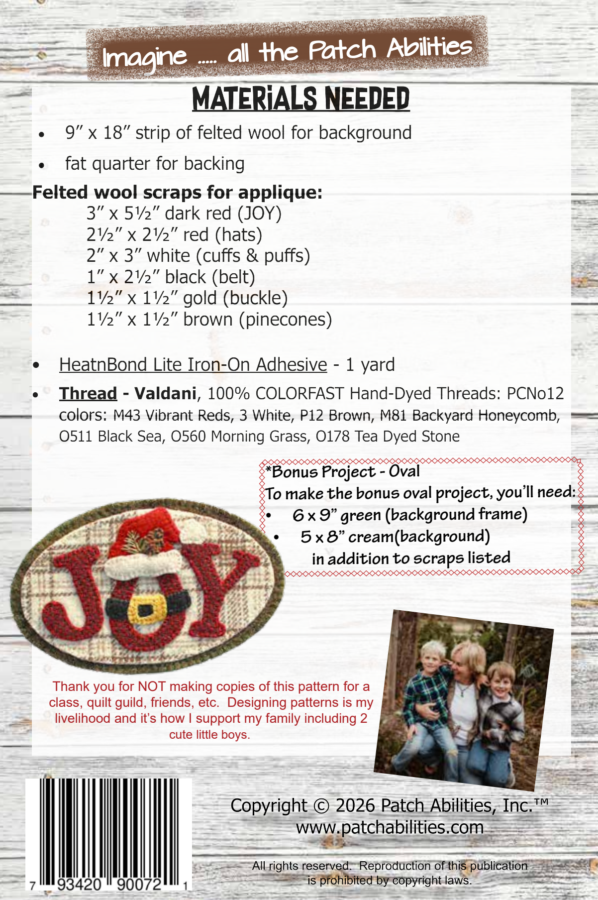 Back of the Joy of Santa 'lil Woolie Runner Downloadable Pattern by Patch Abilities - Patterns