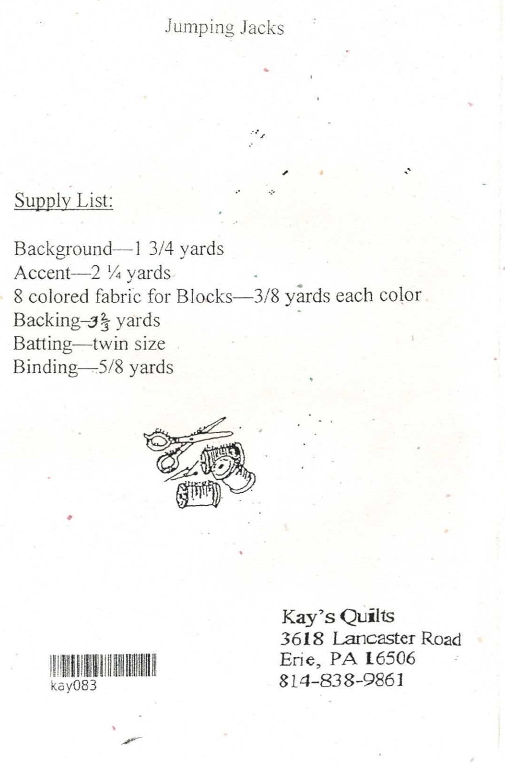 Back of the Jumping Jacks Downloadable Pattern by Kay Buffington